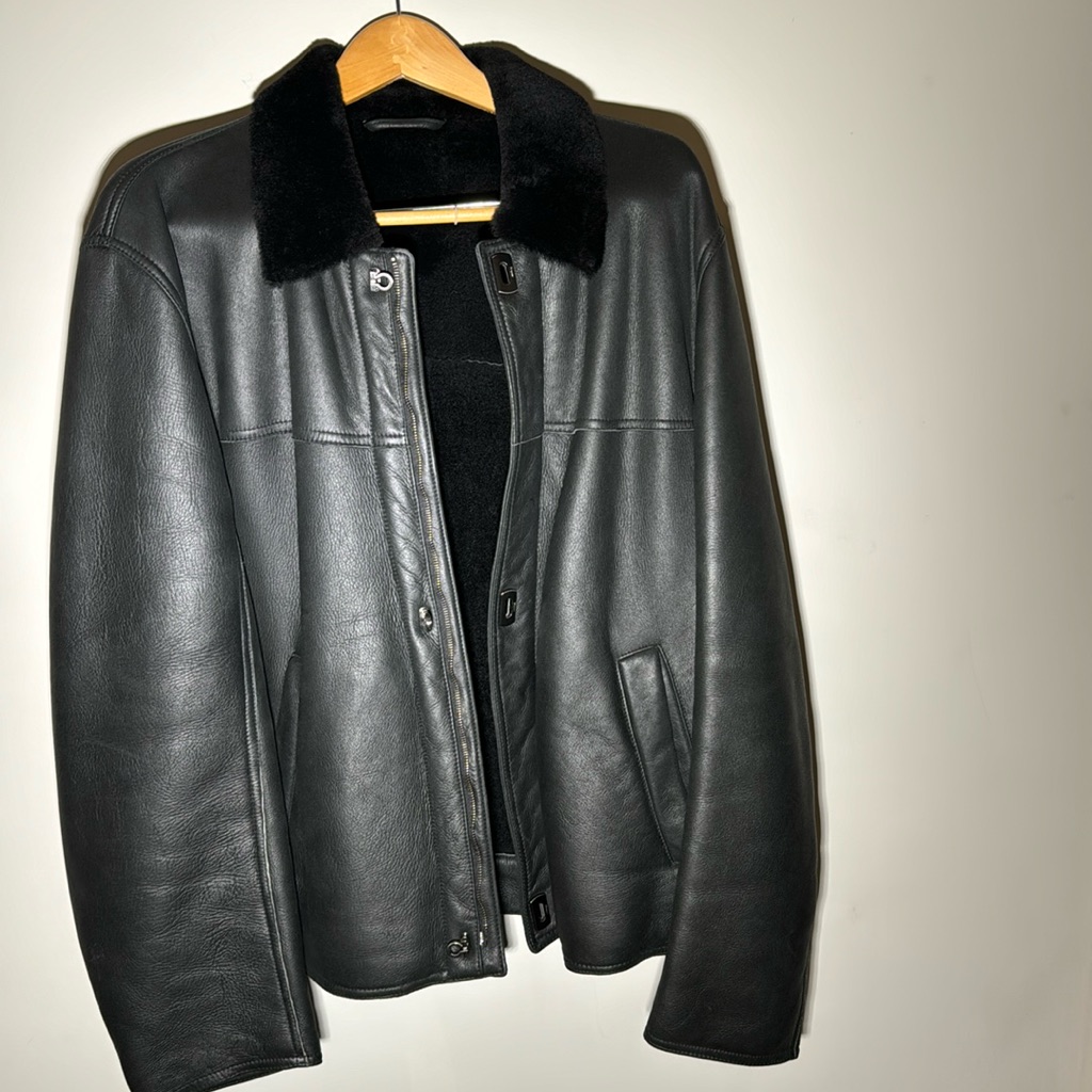 Salvatore Ferragamo Mens Leather Jacket Size 54 4100 Brand New